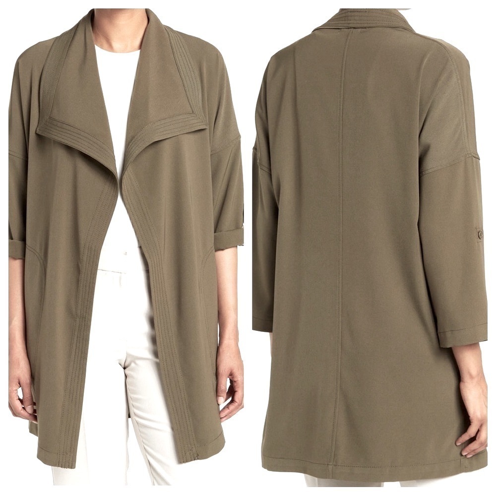 Max Studio Green Trench Coat with Notched Lapels